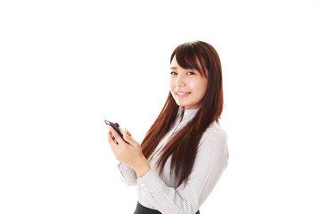 Naklejka premium スマートフォンを持つ女性 