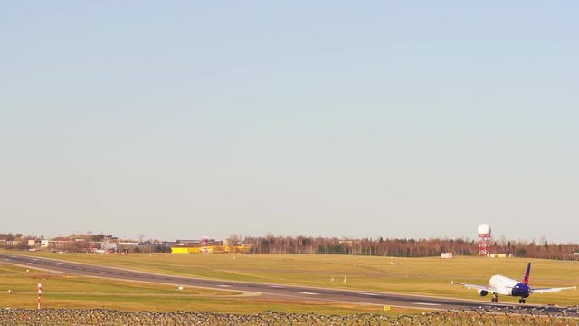 Vilnius, Lithuania - circa April, 2017: passenger plane lands at the airport