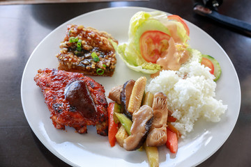 Dish of Mixed Buffet Philippines Style Food