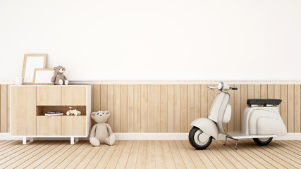 teddy bear and motorcycle in kid room or Living room - 3D Rendering