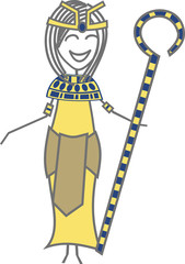 Une femme égyptienne de l'antiquité se teint debout avec un sceptre à la main