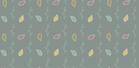 Pattern with leaves on the green background