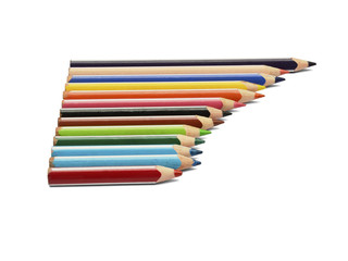 Colored wooden pencils on a white background