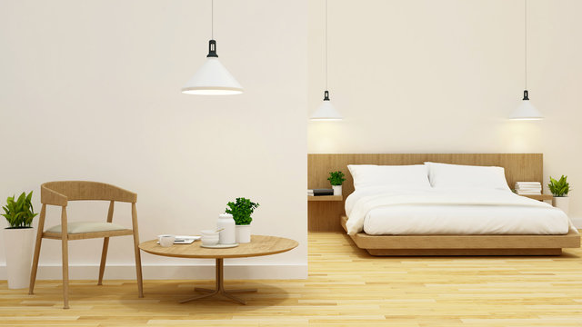 bedroom and living room clean design-3d rendering