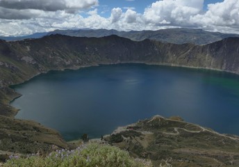 Fototapeta na wymiar A caldera formed by a collapsing volcano that has filled with water over the years in central Ecuador