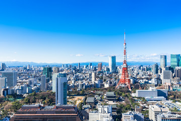 Obraz premium 東京タワーと都市風景