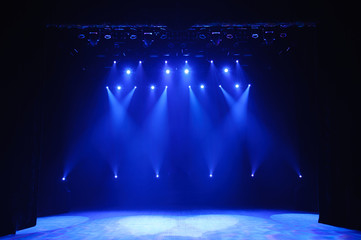 Free stage with lights, lighting devices. - obrazy, fototapety, plakaty