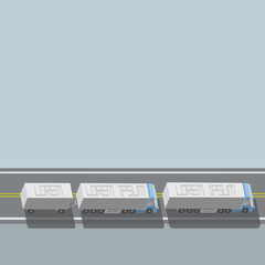 
Vector illustration depicting a column of trucks carrying cargo