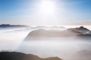 Beautiful landscape. Sunrise on the mountain Sri Pada Adam's Peak. Sri Lanka.