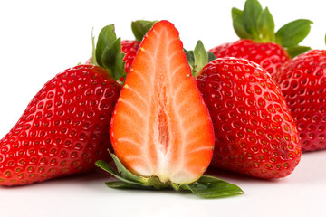 Red ripe strawberry fruits