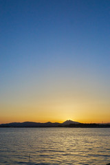 日没直後の空と霞ヶ浦と筑波山
