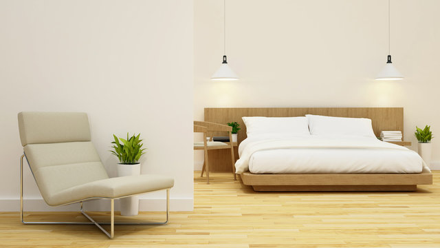 bedroom and living area in condominium or hotel -3d rendering