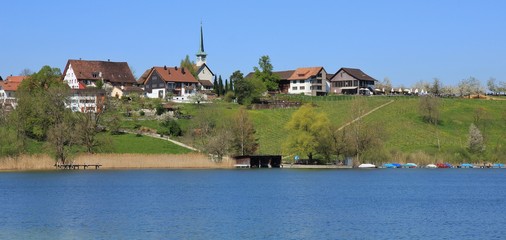 Seegraben, small village on the shore of lake Pfaffikon. Spring scene in Zurich Canton, Switzerland.