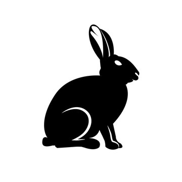 Black silhouette rabbit on white background. illustration.