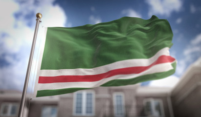 Fototapeta na wymiar Chechen Republic of Ichkeria Flag 3D Rendering on Blue Sky Building Background