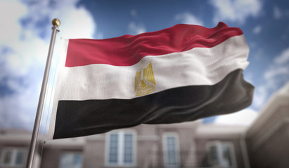 Fototapeta na wymiar Egypt Flag 3D Rendering on Blue Sky Building Background