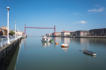 Obraz premium Vizcaya hanging bridge and Nervion river in Portugalete, Bilbao, Spain.
