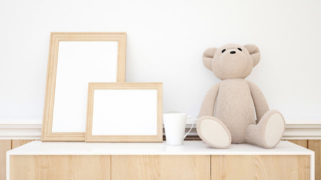 teddy bear and frame picture for artwork - 3D Rendering