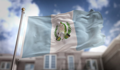 Guatemala Flag 3D Rendering on Blue Sky Building Background