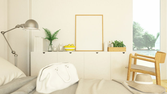 bedroom and living area in condominium or hotel -3d rendering