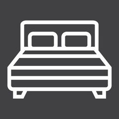 Double bed line icon, Furniture and interior element, vector graphics, a linear pattern on a black background, eps 10.