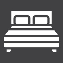 Double bed solid icon, Furniture and interior element, vector graphics, a filled pattern on a black background, eps 10.