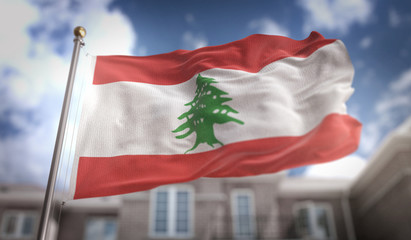 Fototapeta na wymiar Lebanon Flag 3D Rendering on Blue Sky Building Background