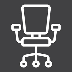 Office Chair line icon, Furniture and interior element, vector graphics, a linear pattern on a black background, eps 10.