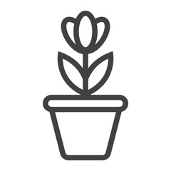 Flower in pot line icon, plant and decor element, vector graphics, a linear pattern on a white background, eps 10.