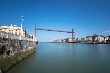 Fototapeta na wymiar Vizcaya hanging bridge and Nervion river in Portugalete, Bilbao, Spain.