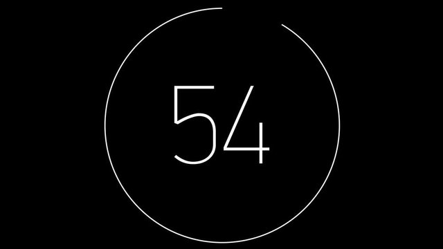 4K Countdown one minute animation from 60 to 0 seconds. Modern flat design with animation in black background