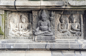Fototapeta na wymiar Artwork of Prambanan temple compound in Java on Indonesia, Unesco world heritage