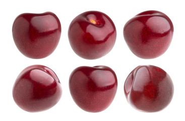 Isolated cherry. Collection of cherries isolated on white background with clipping path
