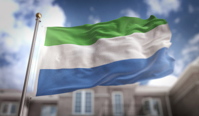 Sierra Leone Flag 3D Rendering on Blue Sky Building Background