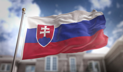Slovakia Flag 3D Rendering on Blue Sky Building Background
