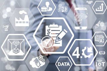 Industry 4.0 compliance concept. Industrial governance automation and robotic modernization...