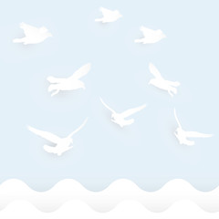bird flying on sky. bird shape paper cutout. template for greeting card.