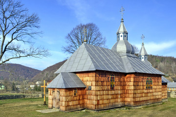 Fototapeta na wymiar wooden greek catholic church in Olchowiec, Low Beskid, Poland