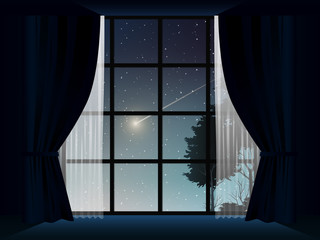 view of deep forest and comet at night in room