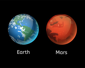 High quality mars planet galaxy astronomy earth science globe orbit star vector illustration.