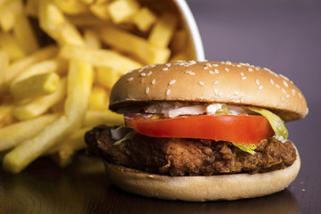 Hamburger and french fries