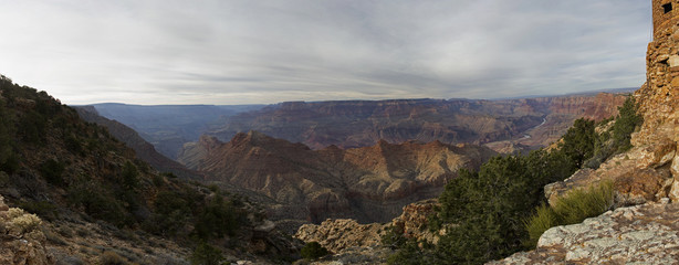 Grand Canyon panorama at the sunset with colorful cliffs, Colorado river, Arizona, USA
