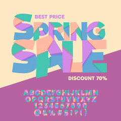 Bright logo with text Spring sale. Vector set of colorful letters, numbers and symbols