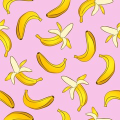 Fototapeta na wymiar Seamless vector pattern of yellow bananas on a pink background