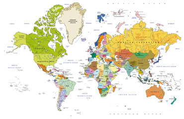 Fototapeta na wymiar Detailed Political World Map