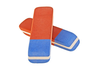 Two erasers isolated on white background