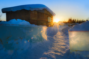 Landscape of Alaska during sunset in the winter