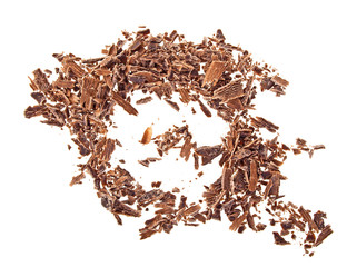 Chocolate chips on a white background