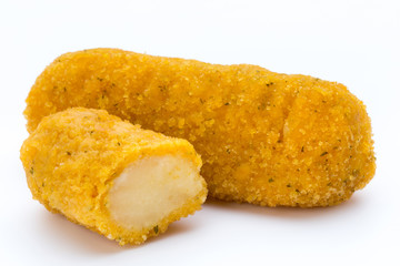 Fish fingers on the white background.