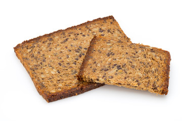 Slices of rye bread isolated on white background.